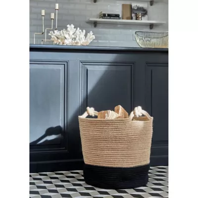 Panier à bûches Carrick coloris naturel & noir ø. 40 x h. 40 cm