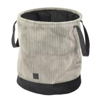 Panier à bûches ou granulés en velours côtelé gris et noir avec anses L.41 X l.41 x H.48 cm, Dixneuf Duveo