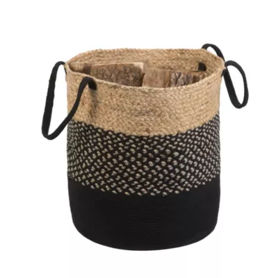 Range bûches et granulés en coton et jute noir Ø45 x H.43.5 cm, Dixneuf Niamey