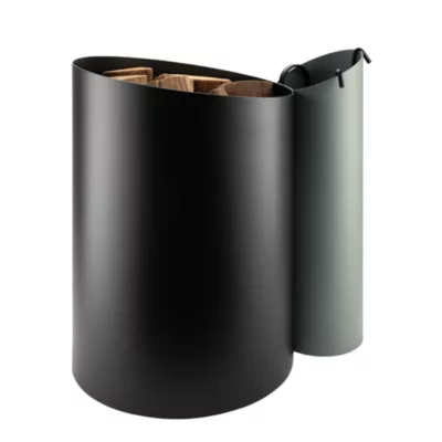 Rangement à bûches 2 en 1 avec serviteur en acier noir et vert sauge, Dixneuf Aurore