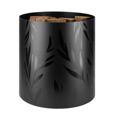 Range bûches en acier noir avec motifs rameaux d’olivier Ø37.5 x H.39 cm, Dixneuf Olympe