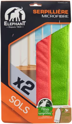 Lot 2 serpillères XXL Éléphant fluo L.100 x l.70 cm