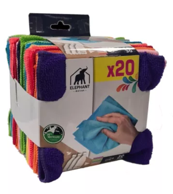 20 lavettes microfibre 30 x 30 cm Élephant