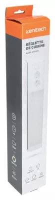 Réglette sous meuble avec prises LED intégrée blanc neutre IP20 850lm 3680W L.8xl.8,5xH.50cm Zenitech