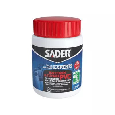 Colle Sader pour Raccords et Tuyaux en PVC 500 ml avec pinceau applicateur