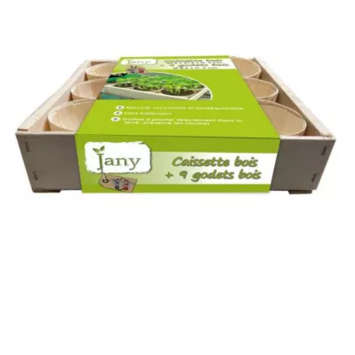 Caissette en bois et 9 godets bois Jany France