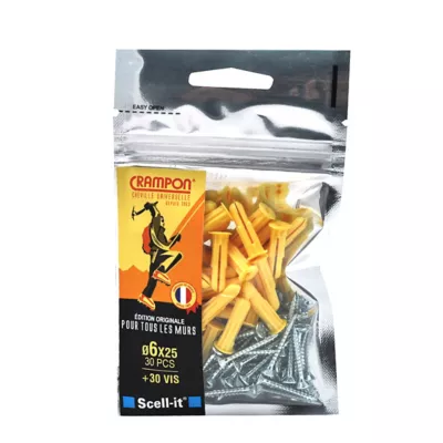 30 chevilles universelles Crampon Ø6 mm avec vis