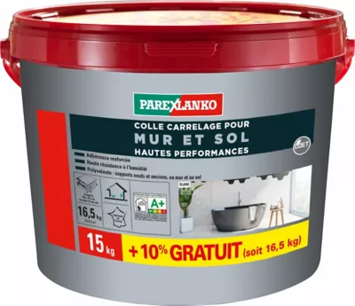 Colle pour carrelage mur et sol intérieur hautes performances blanc Parexlanko 15kg + 10% gratuit