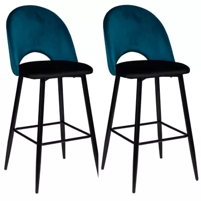 Lot de 2 tabourets de bar Kara Atmosphera H. 110 cm velour bleu et noir