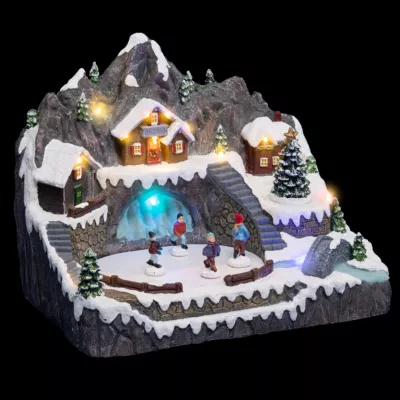 Village de Noël Patinoire sur étang gelé, lumineux, musical et animé, LED