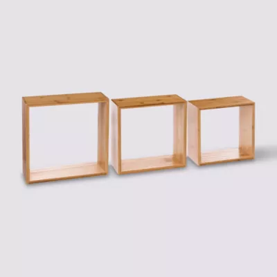 Étagère murale cube Fixy 5Five P.9 cm en bambou, lot de 3