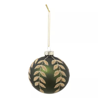 Boule de noël en verre verte décor feuilles d'or ∅80mm Feeric Light & Christmas