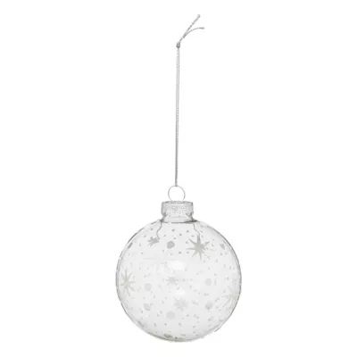Boule de noël en verre transparent décor flocons argentés ∅80mm Feeric Light & Christmas