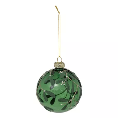 Boule de noël verre vert et blanc décor branche de gui ∅80mm Feeric Light & Christmas