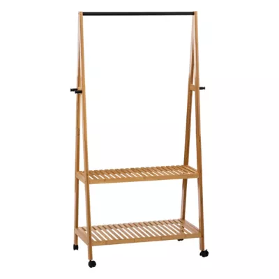 Portant simple en bambou avec 2 étagères L. 80 x H. 163 cm
