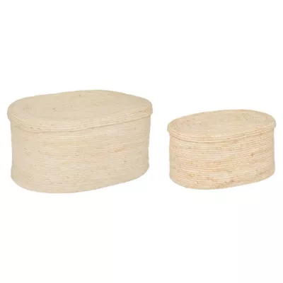 Lot de 2 paniers de rangement avec couvercles coloris naturel