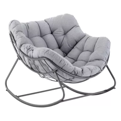Fauteuil de jardin rocking chair Paopao acier et polyester gris H.44 cm Hespéride