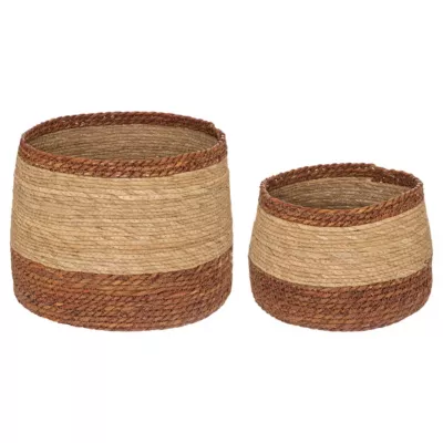 Panier de rangement rond coloris naturel et rouge vendu par 2