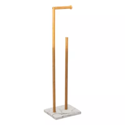 Dérouleur papier toilette + réserve et brosse WC effet marbre blanc et bambou l.18 x H.78 x P.22 cm, 5Five Simply Smart Léa