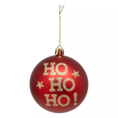 Boule de noël plastique rouge et or "Ho Ho Ho" ∅80mm Feeric Light & Christmas