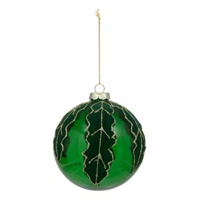 Boule de noël vert décor feuilles vertes ∅100mm Feeric Light & Christmas