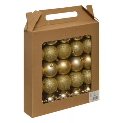 Boule de noël or effet lisse et relief à paillettes ∅60mm Feeric Light & Christmas - 25 pièces