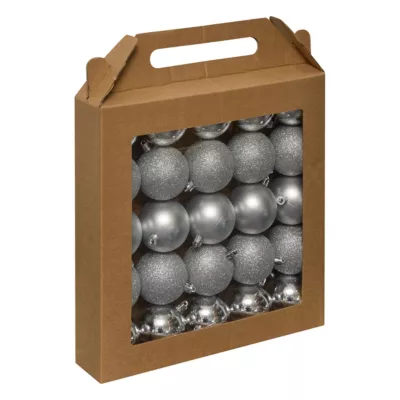 Boules de noël argent effet lisse et relief à paillettes Ø60mm Feeric Light & Christmas - 25 pièces