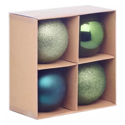 Boule de noël verte et bleue effet relief Feeric Light & Christmas vendue par 4 pièces