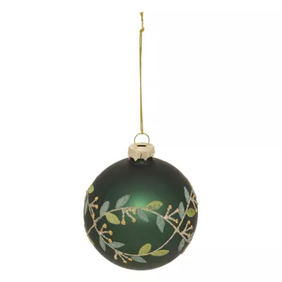 Boule de noël verre verte et or décor branche de gui ∅80mm Feeric Light & Christmas