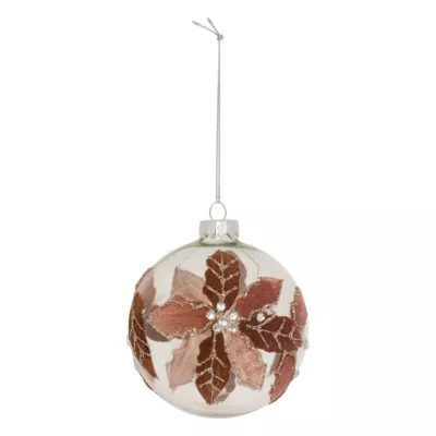 Boule de noël verre décor feuilles marron et rose ∅80mm Feeric Light & Christmas