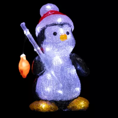 Décoration extérieure de Noël Pingouin pêcheur H.25,5 cm