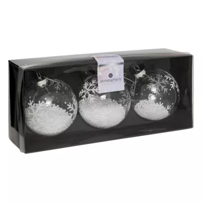 Boule de noël transparente flocon blanc ∅80mm Feeric Light & Christmas - 3 pièces