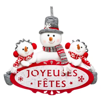 Pancarte Joyeuses fêtes en feutrine avec bonhommes de neige