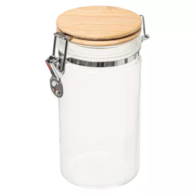 Bocal hermétique 1L Modern Color 5Five en verre transparent blanc et bambou