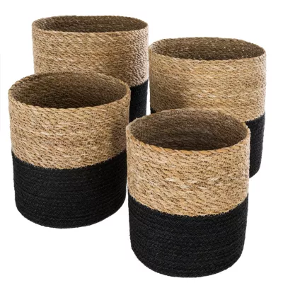 Panier de rangement rond et opaque, osier et noir vendu par 3 pièces