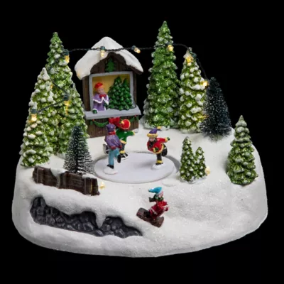 Village de Noël Patinoire dans la forêt, lumineux, musical et animé, LED