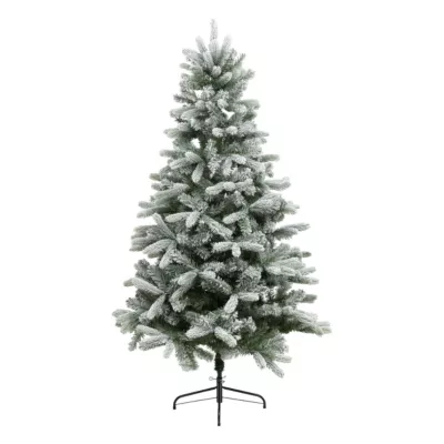 Sapin de Noël artificiel vert floqué Tempête H.180 cm support inclus
