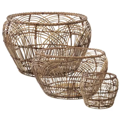 Panier de rangement rond rotin Veronica coloris naturel vendu par 3 pièces