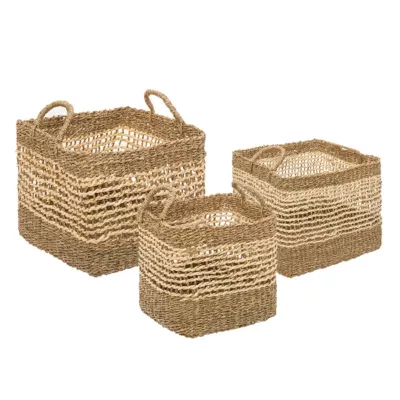 Panier de rangement carré avec poignées coloris naturel vendu par 3 pièces
