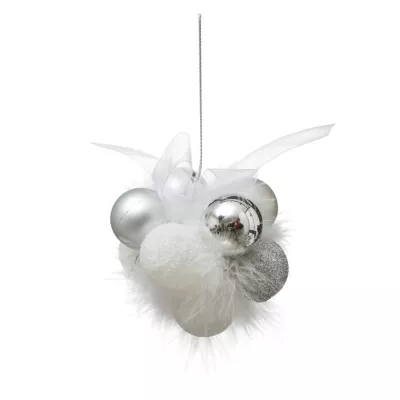Suspension 11 boules blanches et argent avec plumes ø30mm Feeric Light & Christmas