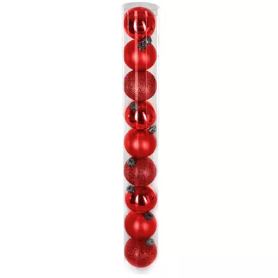 Boule de noël rouge lisses et effet relief ∅60mm Feeric Light & Christmas - Lot de 9