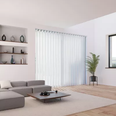 Kit rail et lamelles verticales orientables 127mm pour store califonien ouverture centrale blanc L.260 x L.300cm Madeco
