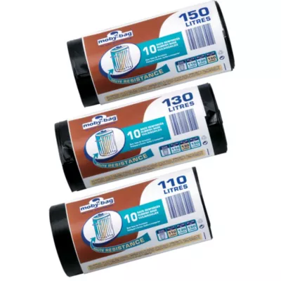 10 sacs poubelle renforcés noirs 110L
