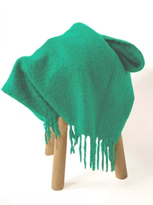 Plaid mohair à frange vert L.150 x l.120 cm