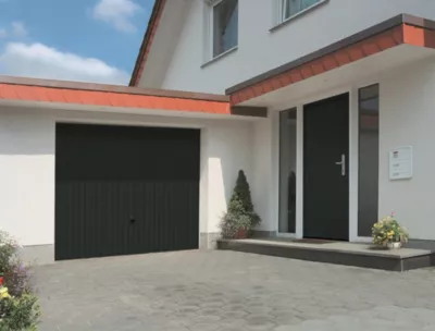 Porte de garage basculante acier gris RAL 7016 - l.237,5 x h.200 cm - manuelle (pré-montée)