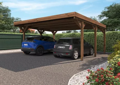Carport double bois toit plat Victor Cerland 30,9 m²