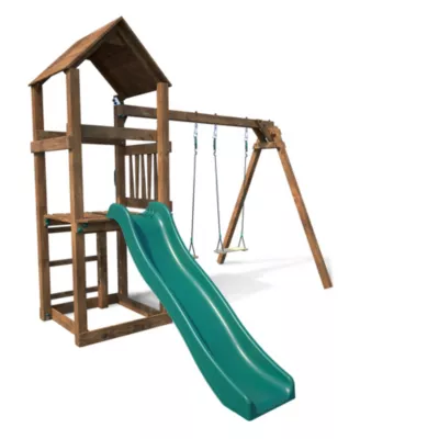 Aire de jeux en bois avec balançoire et toboggan – Nouméa