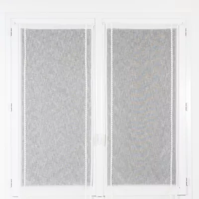 Vitrage tamisant uni avec bande de petits cœurs passe-tringle Mélodie blanc H.90 x l.45cm Rocle