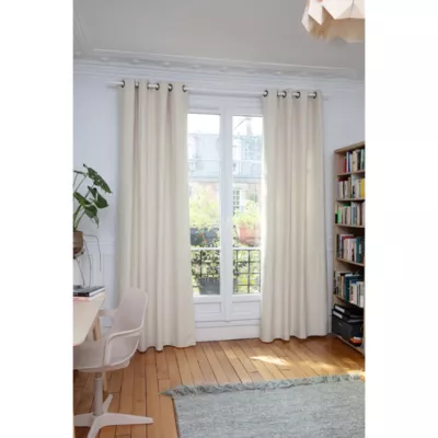 Rideau occultant thermique doublé avec œillets uni coloris blanc coquille L.250 x l.130 cm, Rocle Moondream