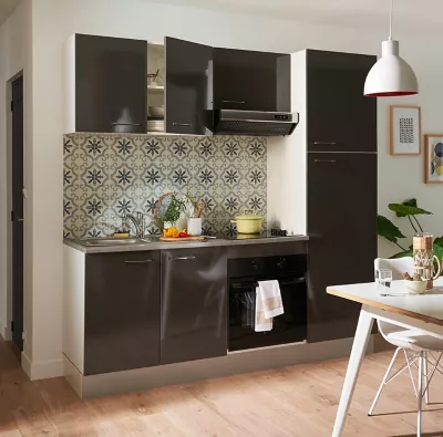 Cuisine complète All in gris anthracite L.210 cm avec électroménager